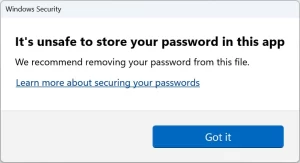 Alert displayed when entering a Windows password where you shouldn't.